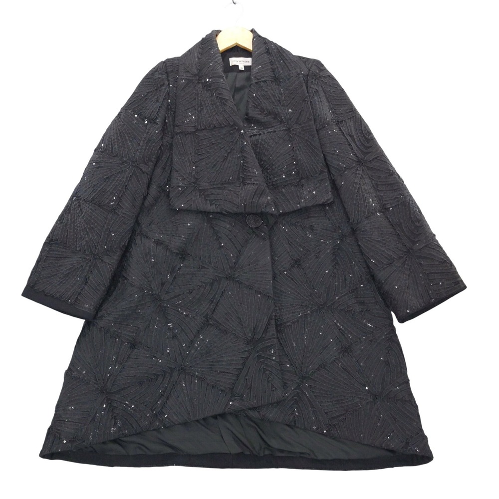COTTONADE Paris‎ Black Sequin Embellished Textured Coat Size 38 M